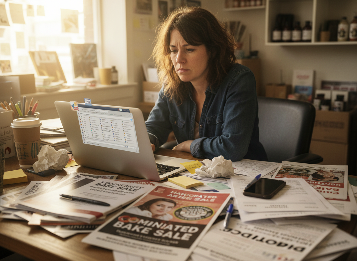 Local business owner overwhelmed by marketing tasks needing a growth partner